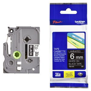 Traka TZe-315 belo na crno 6mm BROTHER