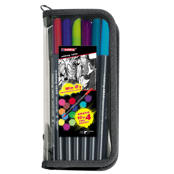 Flomasteri E-1200 u futroli EDDING 0,5mm 10+4 gratis